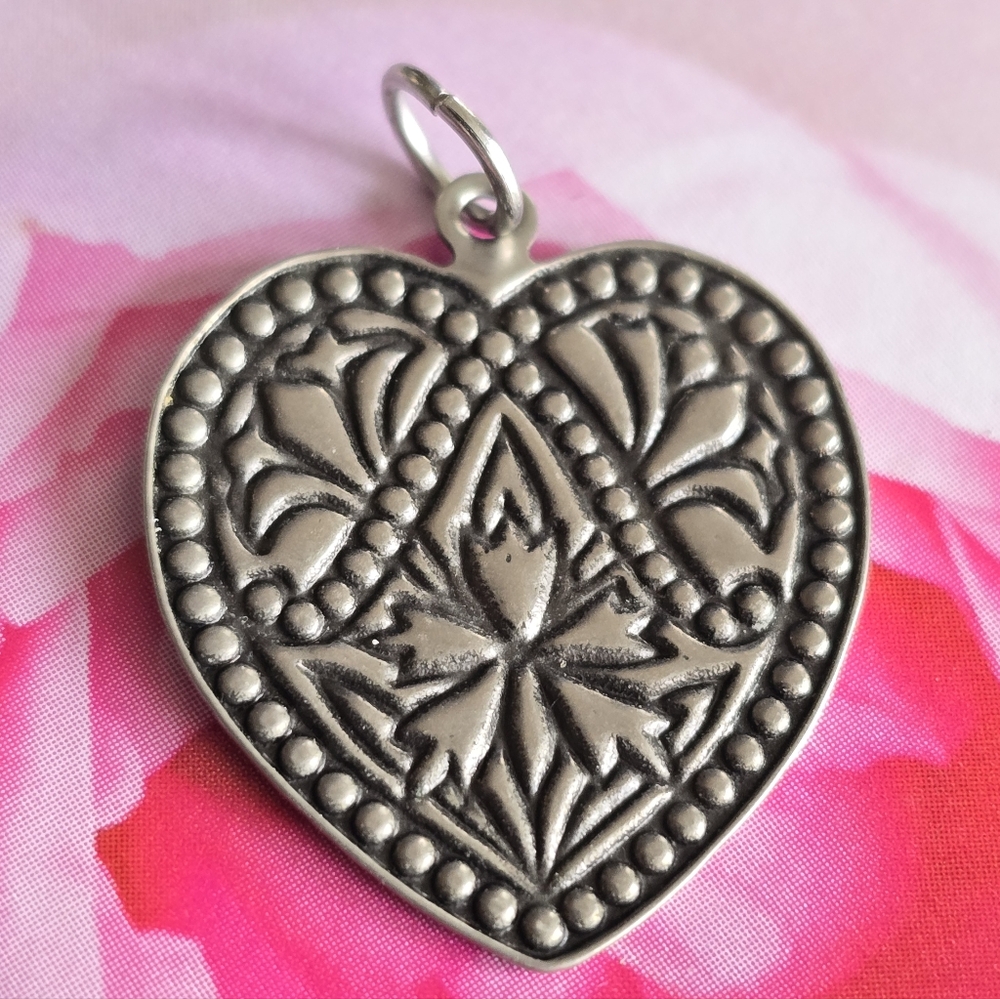 Heart charm pendant silver tone love jewelry valentine